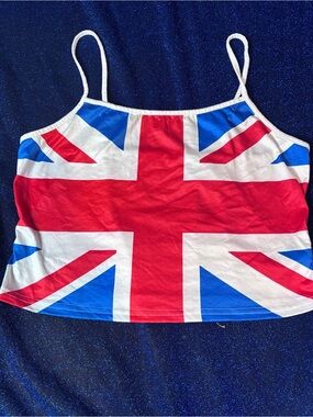 Fashion Nova Red White & Blue Union Flag Spaghetti Strap Crop Top
